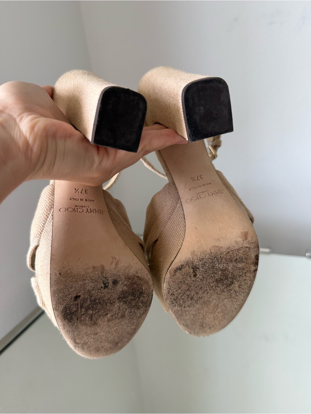 Like new Jimmy Choo Heloise 120 Linen Platform Sandals $1,095 37.5 - Picture 12 of 16